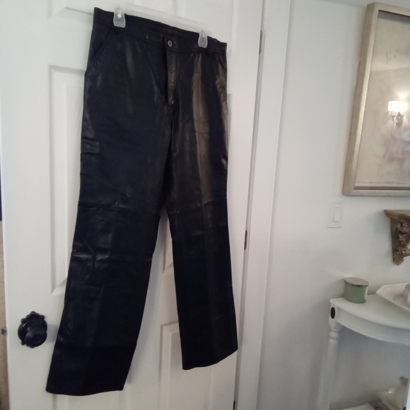 Danier Pants - Danier Women's Black Leather Wide Leg Pants With Angled Pockets 34" Waist
